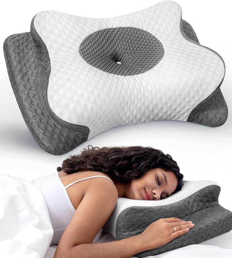 Cozyplayer No More Aches Neck Pillow for Pain Relief, Adjustable Cervical Pillow for Neck Support with Armrest,Odorless Ergonomic Contour Memory Foam Pillows,Orthopedic Bed Pillow for Side Back Stomach LightGrey - Image 1